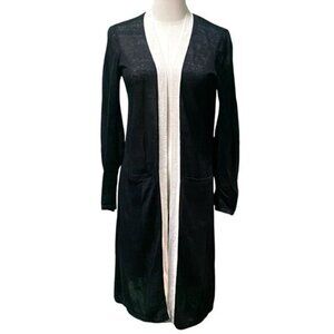 Talbots Long Sleeve Open Front Black Linen Blend Tissue Weight Cardigan Size P